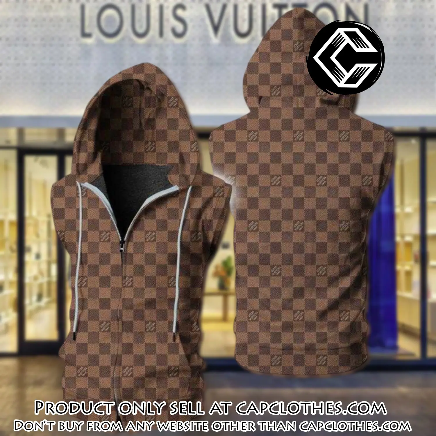 Louis vuitton brown unisex sleeveless zip up hoodie luxury for men women szh012 cc5837326